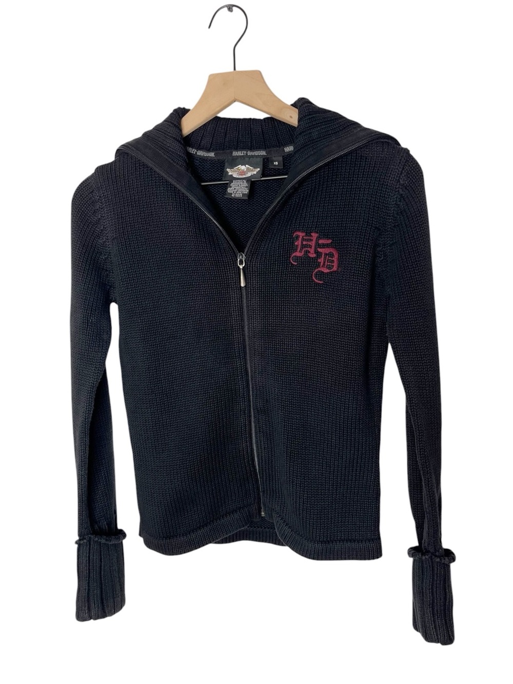 VINTAGE Harley Davidson Knit Full Zip Jacket Embroidered Size XS